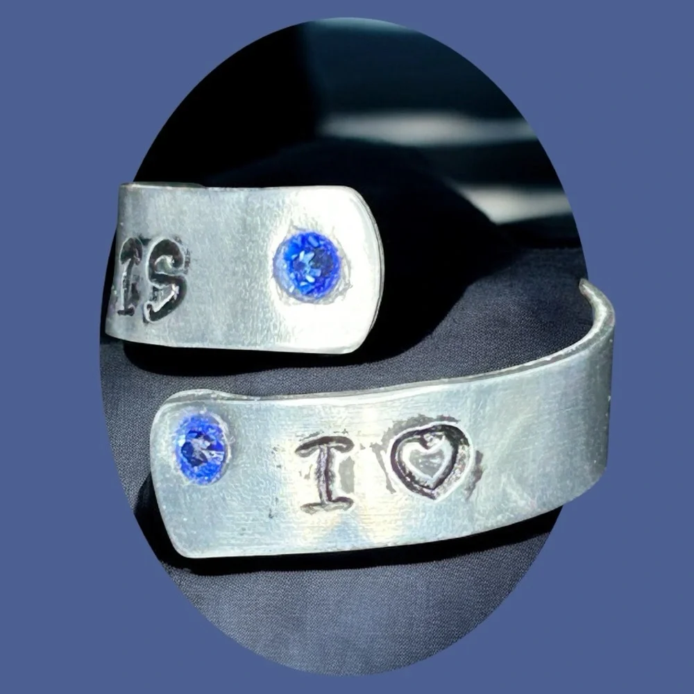 NEW HANDMADE & UNIQUE Silver Ring with Blue Accents